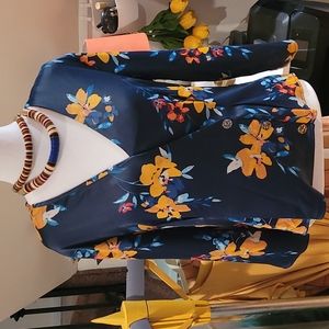 Laundry by Shelli Segal - Blue and Yellow Floral Blouse Size Small